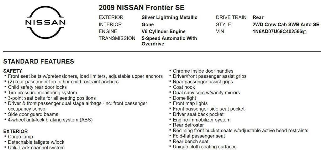 used 2009 Nissan Frontier car, priced at $9,776