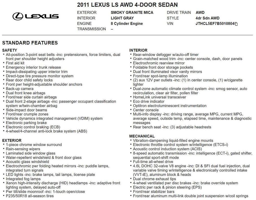 used 2011 Lexus LS 460 car, priced at $11,989