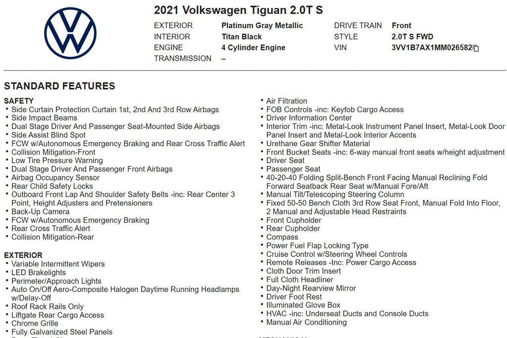 used 2021 Volkswagen Tiguan car, priced at $16,888
