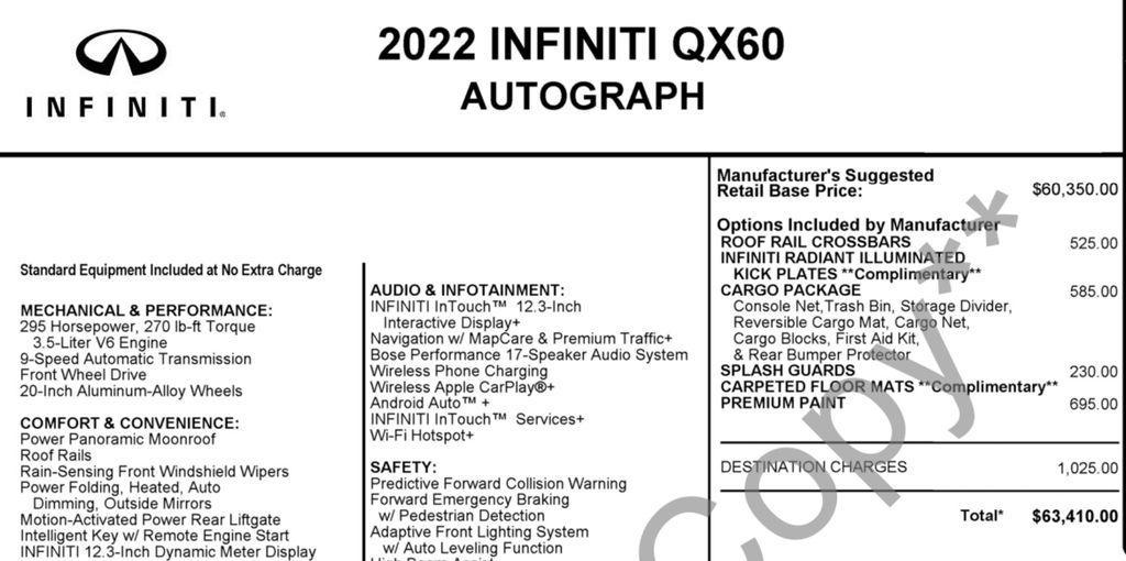 used 2022 INFINITI QX60 car, priced at $37,498