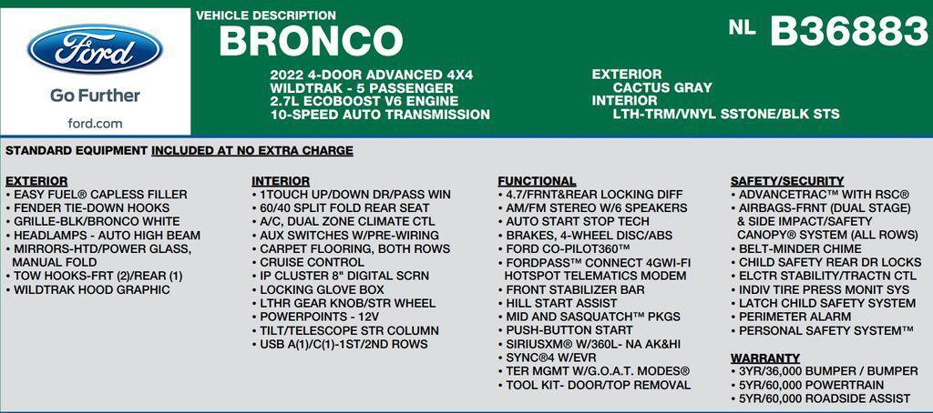 used 2022 Ford Bronco car, priced at $41,598