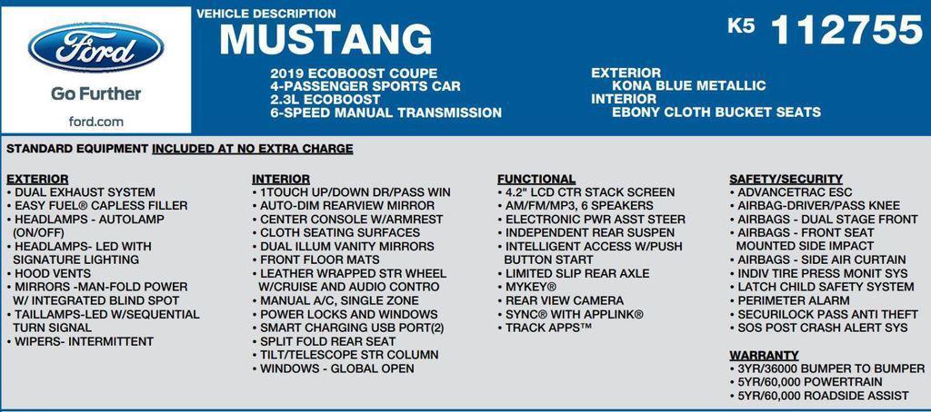 used 2019 Ford Mustang car, priced at $19,478