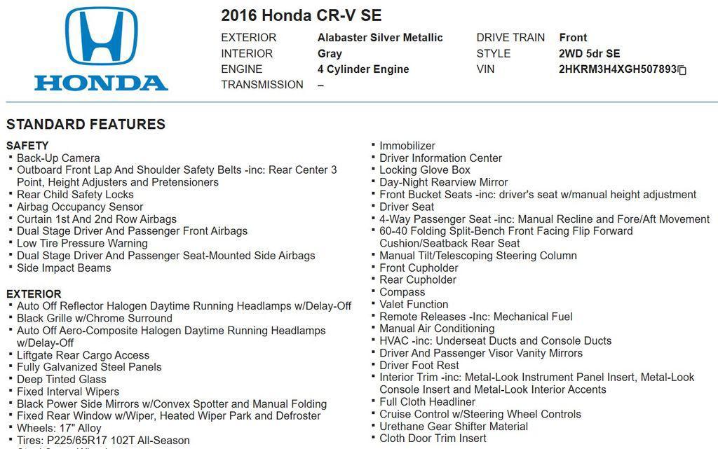 used 2016 Honda CR-V car, priced at $13,785