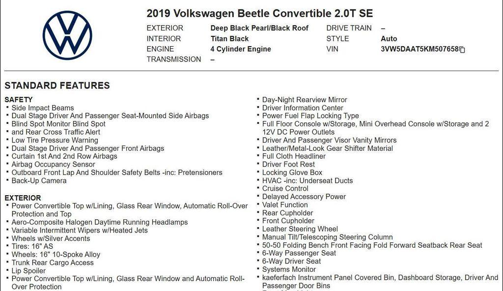 2019 Deep Black Pearl/Black Roof Volkswagen Beetle