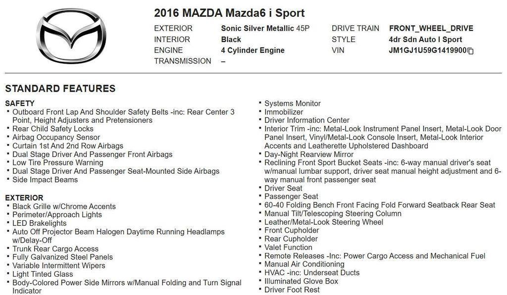 used 2016 Mazda Mazda6 car, priced at $7,689