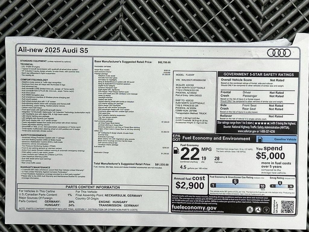 new 2025 Audi S5 car, priced at $80,735
