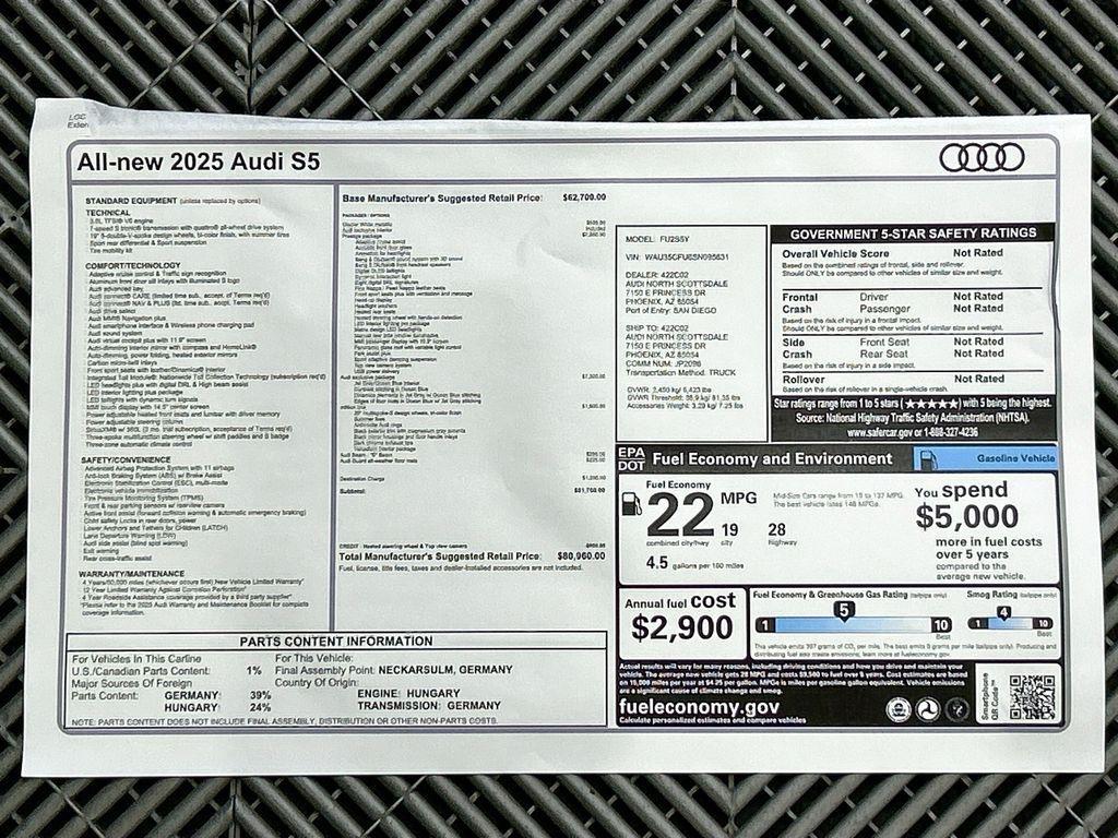 new 2025 Audi S5 car, priced at $80,960