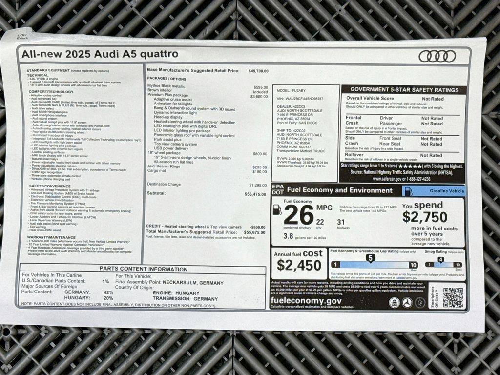 new 2025 Audi A5 car, priced at $55,675