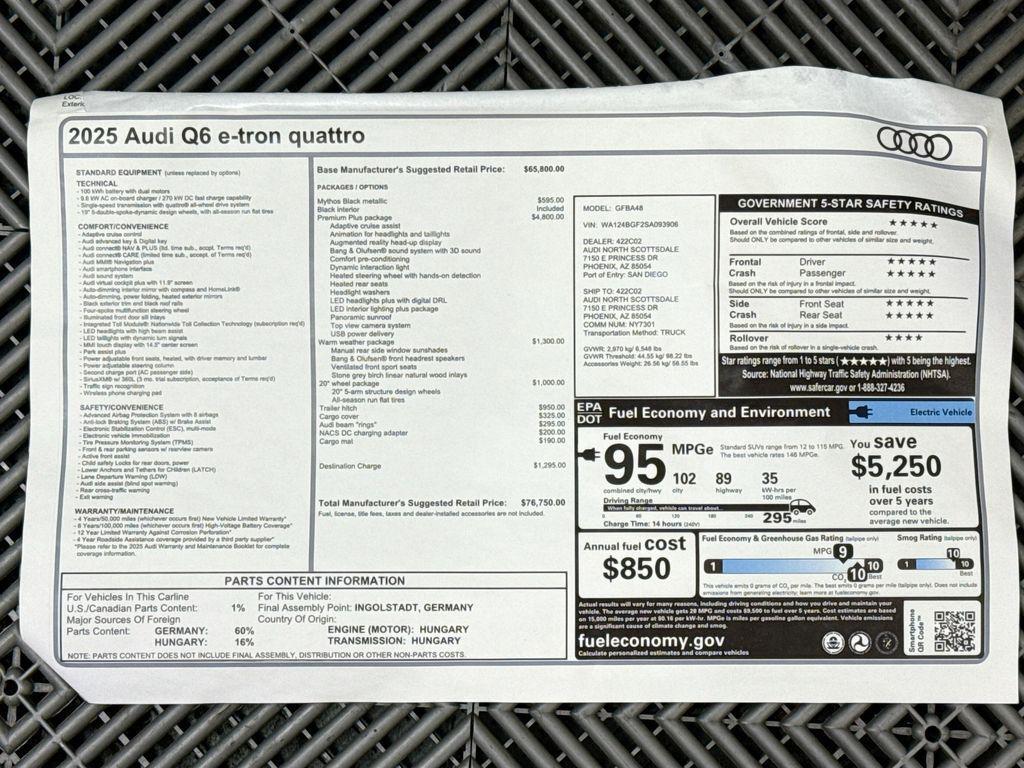 new 2025 Audi Q6 e-tron car, priced at $76,750
