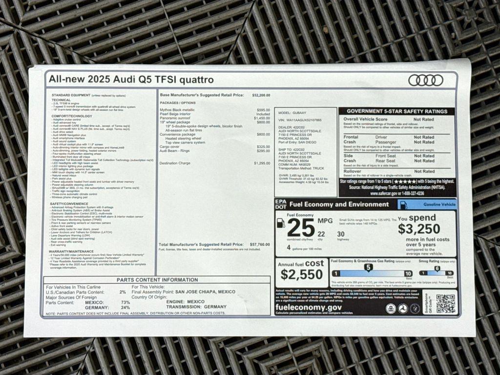 new 2025 Audi Q5 car, priced at $57,760