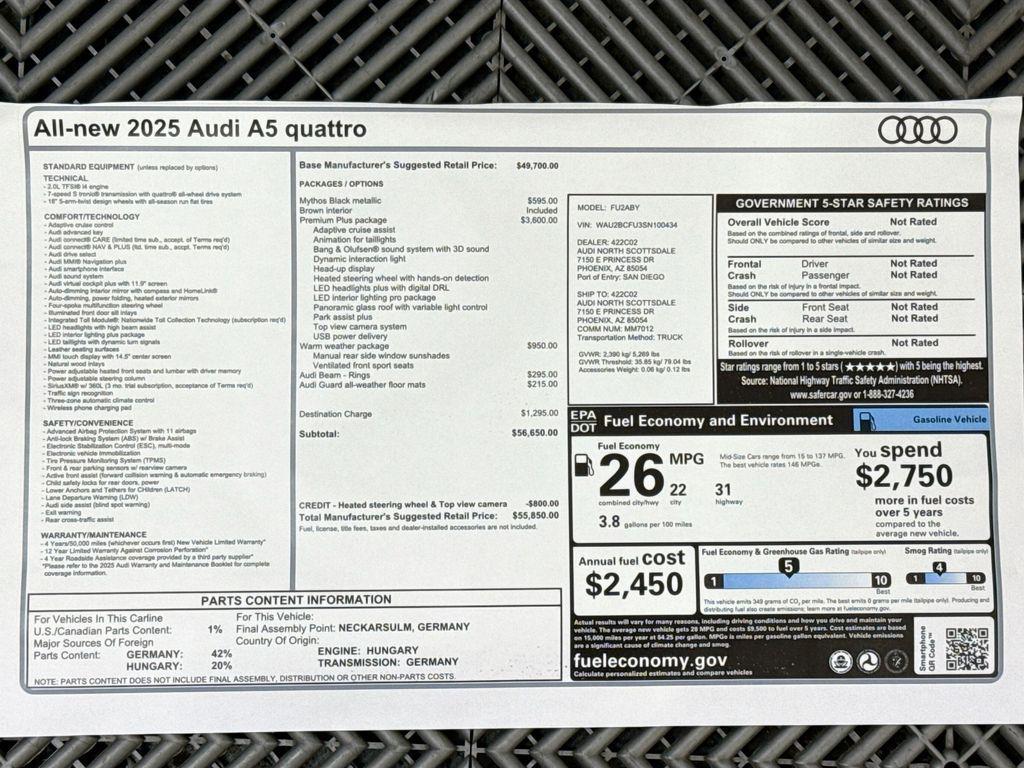 new 2025 Audi A5 car, priced at $55,850