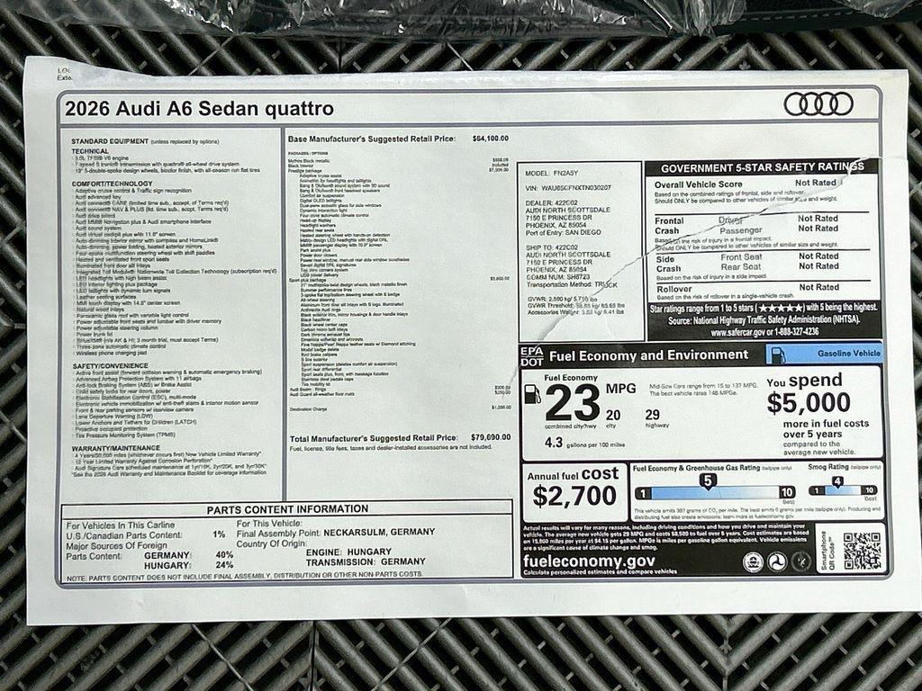 new 2026 Audi A6 car, priced at $79,690