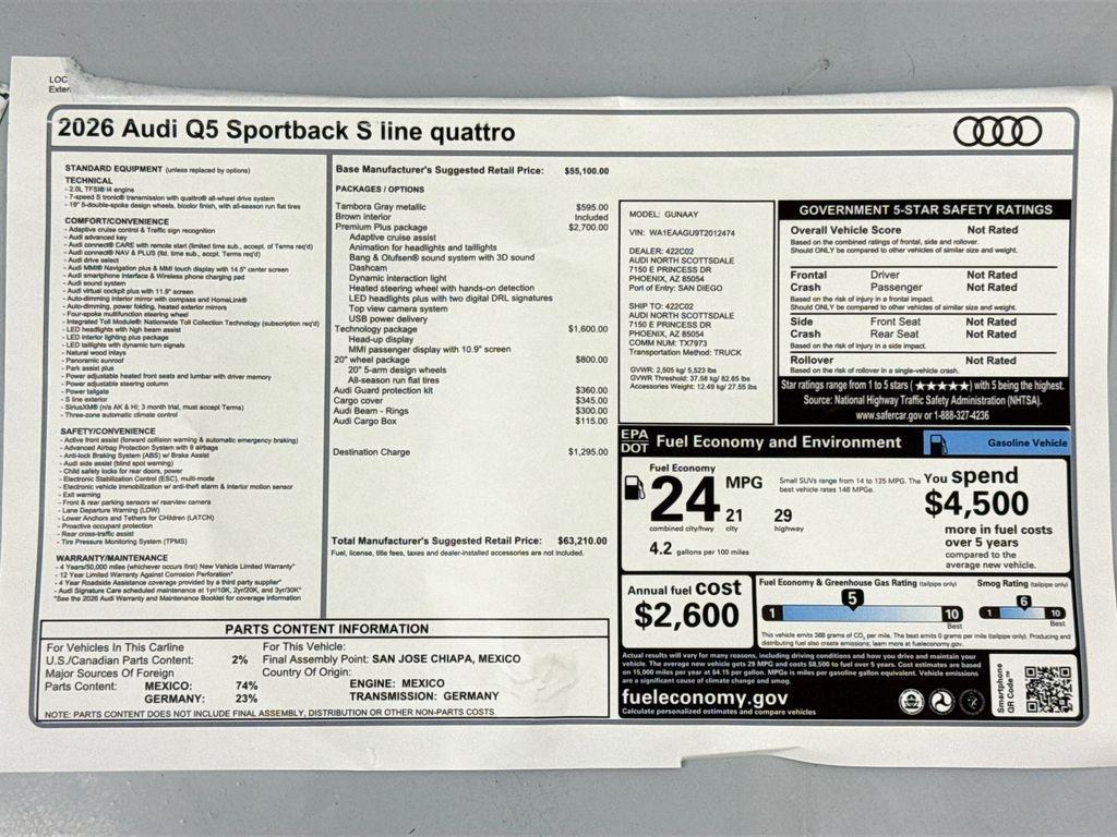 new 2026 Audi Q5 Sportback car, priced at $63,210