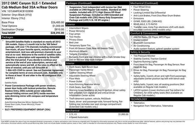 used 2012 GMC Canyon car, priced at $12,995