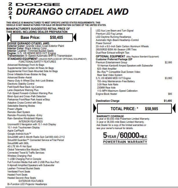 used 2021 Dodge Durango car, priced at $28,594