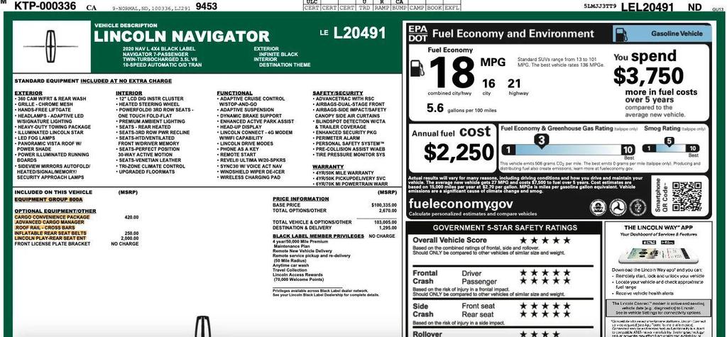 used 2020 Lincoln Navigator car, priced at $43,995