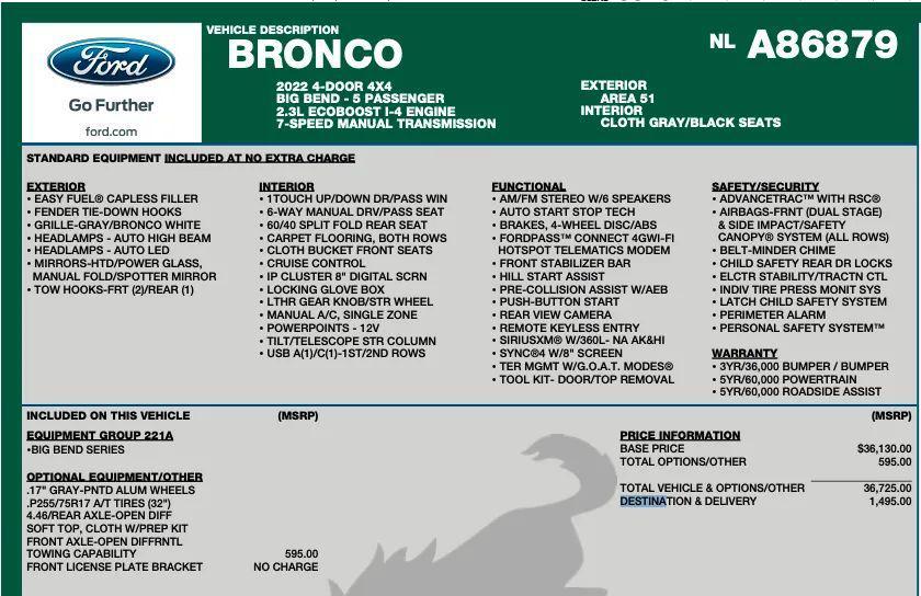 used 2022 Ford Bronco car, priced at $25,995