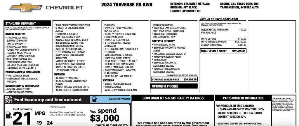 used 2024 Chevrolet Traverse car, priced at $41,995