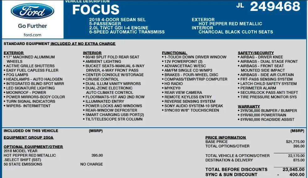 used 2018 Ford Focus car, priced at $9,594
