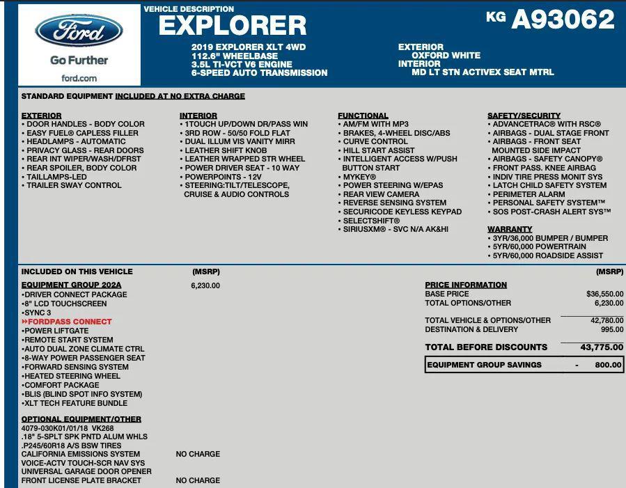 used 2019 Ford Explorer car, priced at $14,595