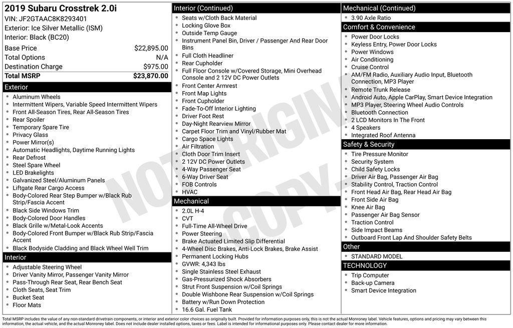 used 2019 Subaru Crosstrek car, priced at $14,995