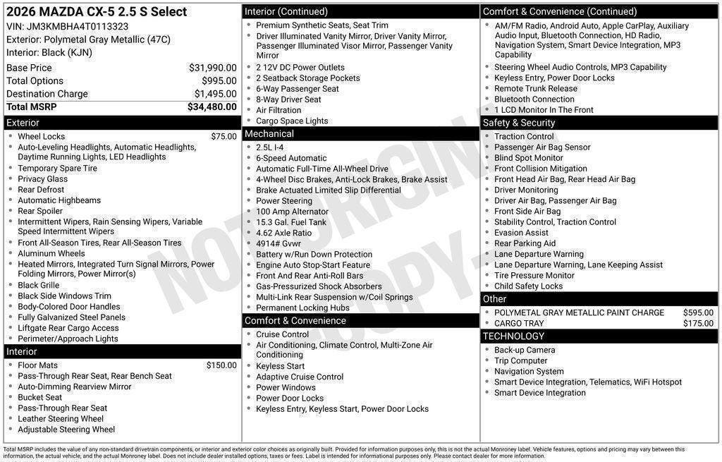 new 2026 Mazda CX-5 car, priced at $33,535