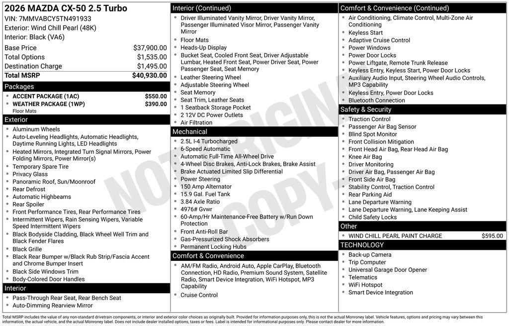 new 2026 Mazda CX-50 car, priced at $40,980