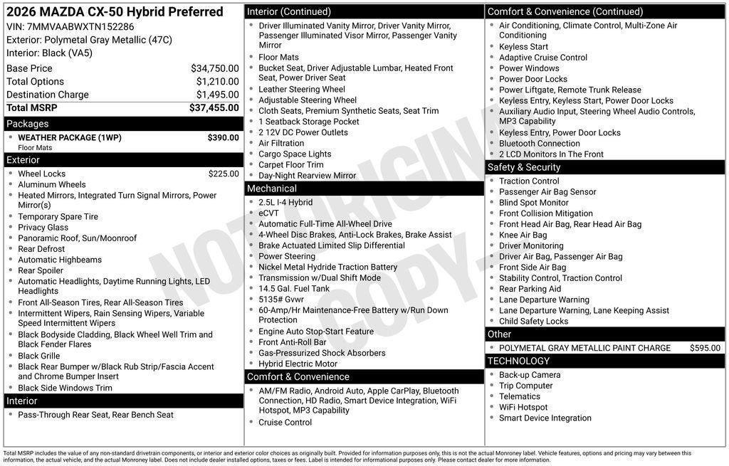 new 2026 Mazda CX-50 car, priced at $33,898