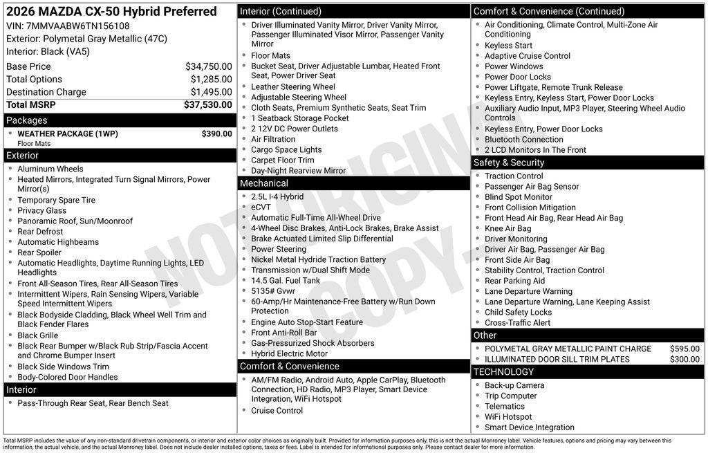 new 2026 Mazda CX-50 car, priced at $33,958