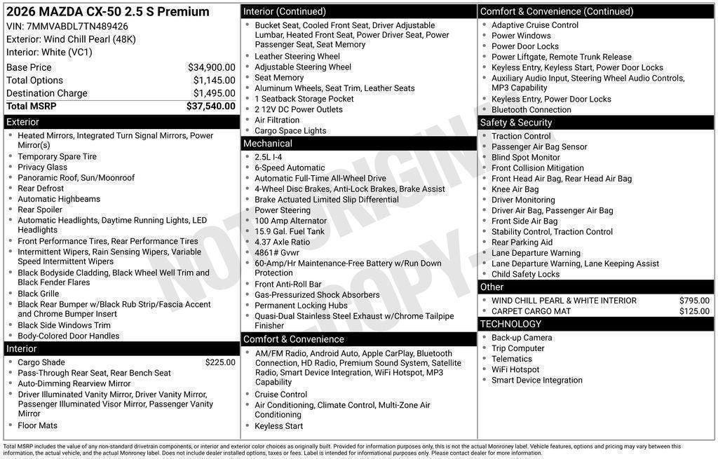 new 2026 Mazda CX-50 car, priced at $35,510