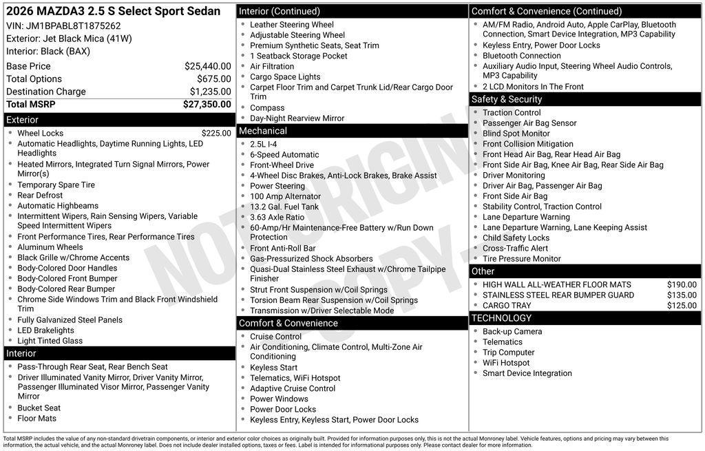 new 2026 Mazda Mazda3 car, priced at $25,079