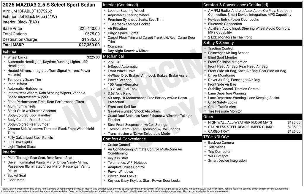 new 2026 Mazda Mazda3 car, priced at $25,079