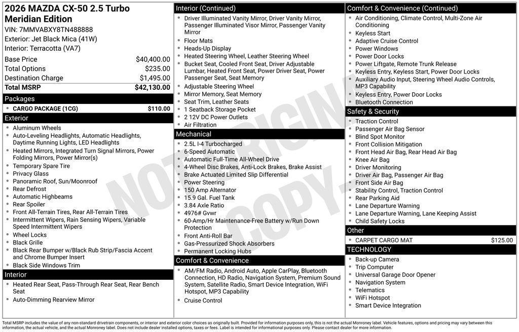 new 2026 Mazda CX-50 car, priced at $39,573
