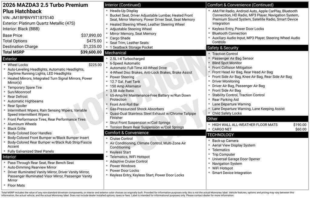 new 2026 Mazda Mazda3 car, priced at $36,558