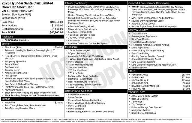 new 2026 Hyundai SANTA CRUZ car, priced at $44,713