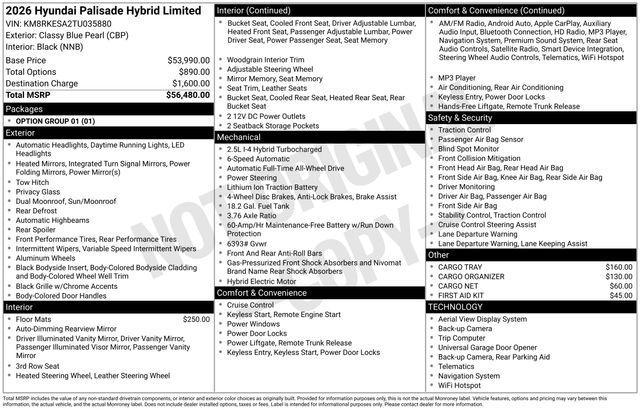 new 2026 Hyundai Palisade Hybrid car, priced at $54,469