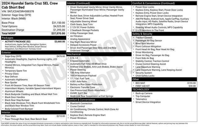 used 2024 Hyundai SANTA CRUZ car, priced at $28,490