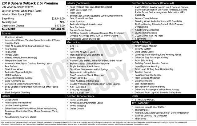 used 2019 Subaru Outback car, priced at $14,387