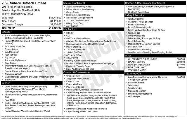 new 2026 Subaru Outback car, priced at $43,609