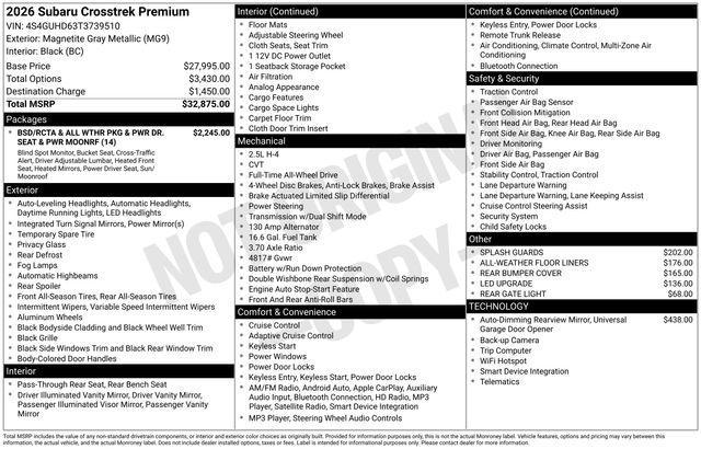 new 2026 Subaru Crosstrek car, priced at $31,278