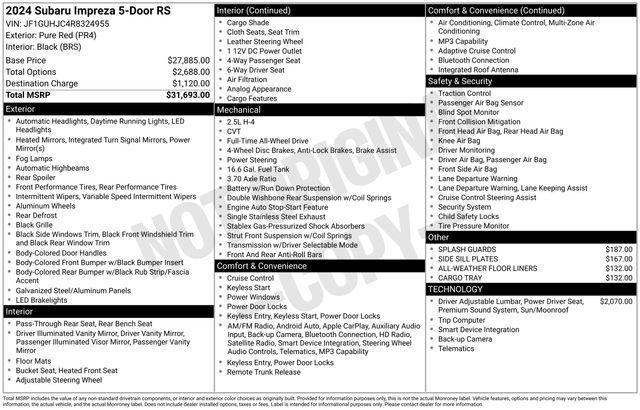 used 2024 Subaru Impreza car, priced at $24,300