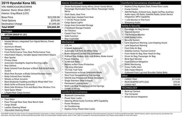 used 2019 Hyundai Kona car, priced at $13,795