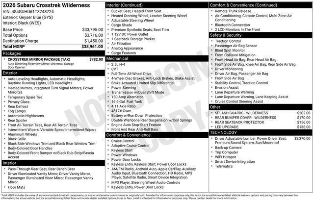 new 2026 Subaru Crosstrek car, priced at $36,990