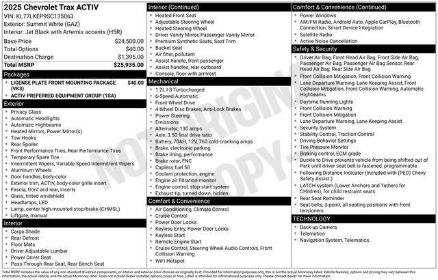 used 2025 Chevrolet Trax car, priced at $21,809