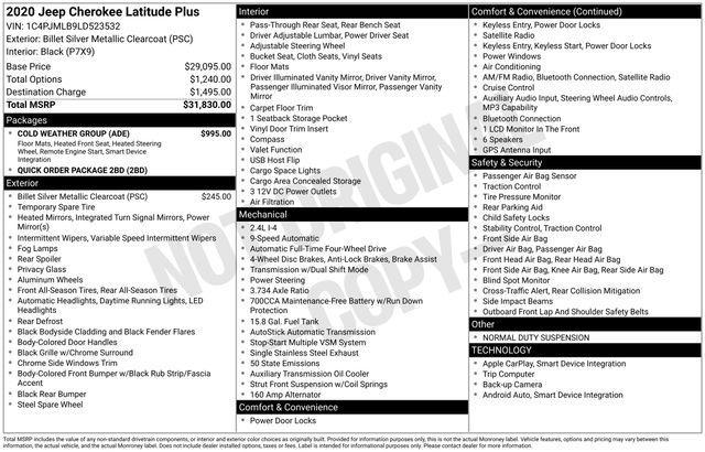 used 2020 Jeep Cherokee car, priced at $17,685