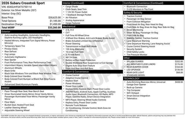 new 2026 Subaru Crosstrek car, priced at $31,720