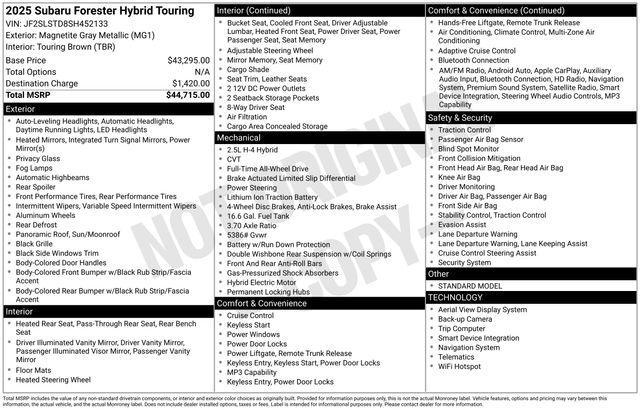 new 2025 Subaru Forester Hybrid car, priced at $43,719