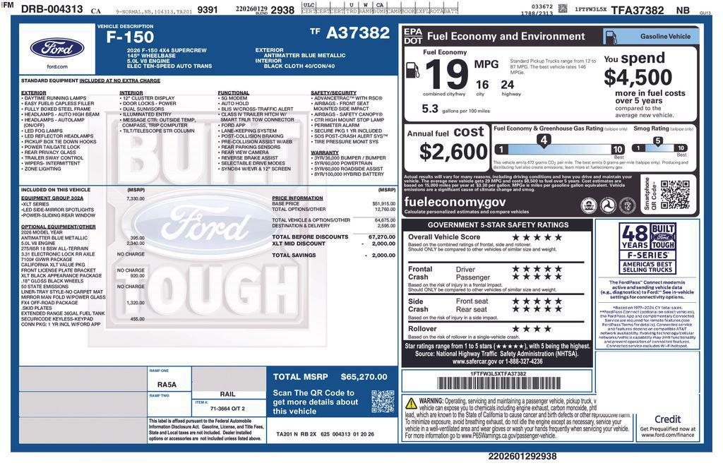 new 2026 Ford F-150 car, priced at $62,270