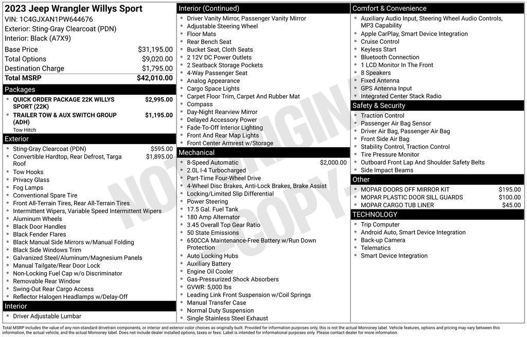 used 2023 Jeep Wrangler car, priced at $28,034