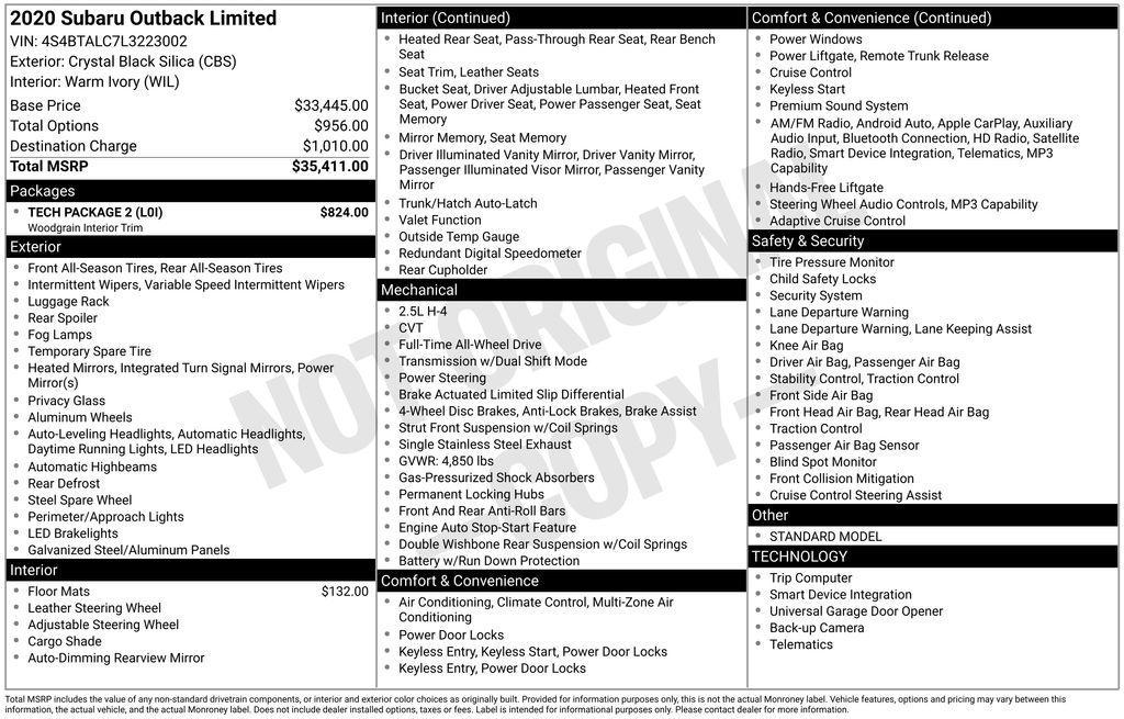 used 2020 Subaru Outback car, priced at $17,192